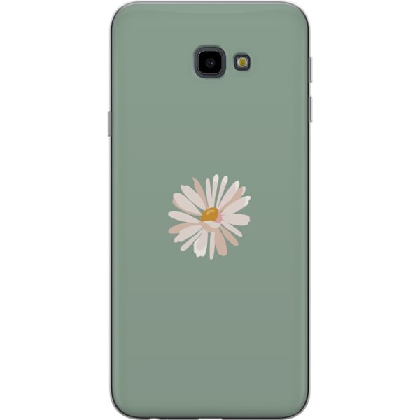 Samsung Galaxy J4+ Genomskinligt Skal Grön Minimalblomma – stilren blomma på grön bakgrund