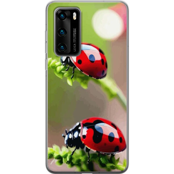 Huawei P40 Genomskinligt Skal Nyckelpiga Insekt Lycka Symbol Naturmotiv Populärt Grafiskt Motiv Dekoration Sommar Tur