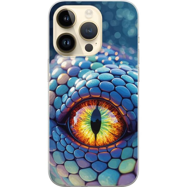 Kompatibelt Mobildeksel til Apple iPhone 15 Pro Nærbilde av en blå drakes øye med fargerik iris blå