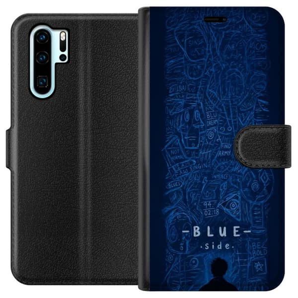 Kompatibelt Lommeboketui til Huawei P30 Pro Blue Side illustration blå