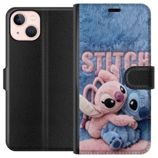Kompatibel Tegnebogsetui til Apple iPhone 13 Bløde lyserøde og blå Stitch-bamser med en fluffy baggrund i sød kawaii-stil blå