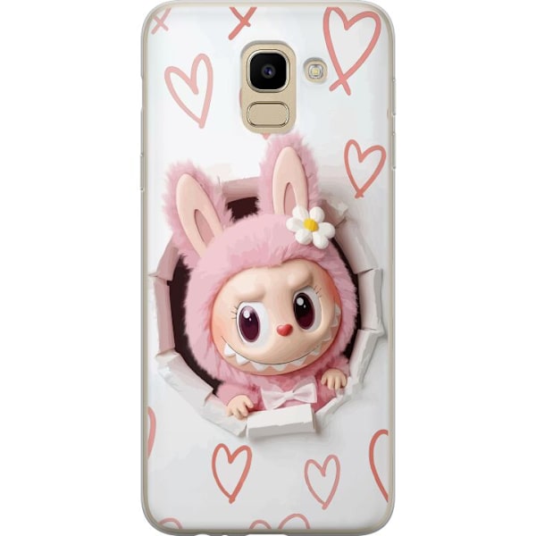 Samsung Galaxy J6 Genomskinligt Skal Labubu Hjärtbakgrund Pop Mart Kärlek Tema Figur Design Populärt Motiv Samlarfigur Art Toy Serie