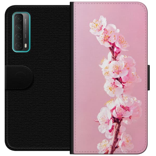 Kompatibelt Plånboksfodral till Huawei P smart 2021 Rosa blomkvist rosa