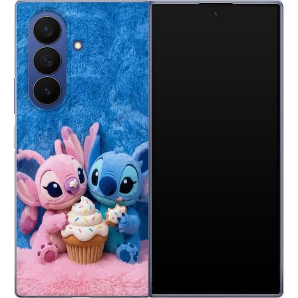 Kompatibel Mobilcover til Samsung Galaxy Z Fold7 Søde blå og lyserøde figurer med stor cupcake og krymmel pink