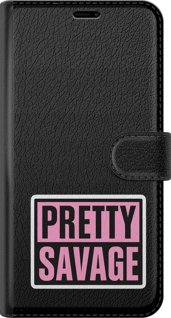 Kompatibel Tegnebogsetui til Apple iPhone 14 Plus Lyserød attitude - Lyserødt motiv med pretty Savage - Lyserød tekst. pink