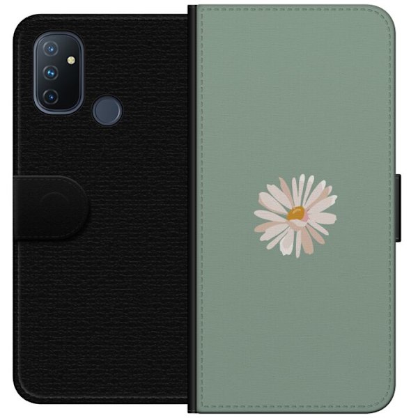 OnePlus Nord N100 Plånboksfodral Grön Minimalblomma – stilren blomma på grön bakgrund