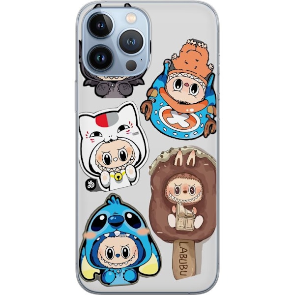 Apple iPhone 13 Pro Max Gennemsigtig cover Labubu figur samling - Pop Mart Labubu The Monsters i farverigt design