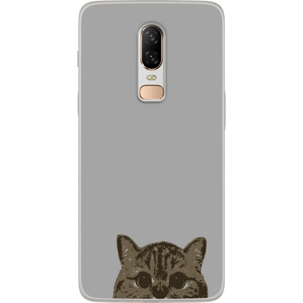 OnePlus 6 Gjennomsiktig deksel Grå Kattblikk - stilren katte design med grå bakgrunn