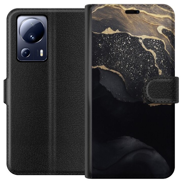 Xiaomi 13 Lite Tegnebogsetui Sort guld abstrakt