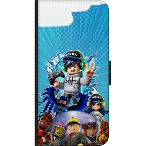 Kompatibel Tegnebogsetui til OnePlus 9 Pro Roblox-gamerkarakter med headset og controller, farverig spilillustration med energi