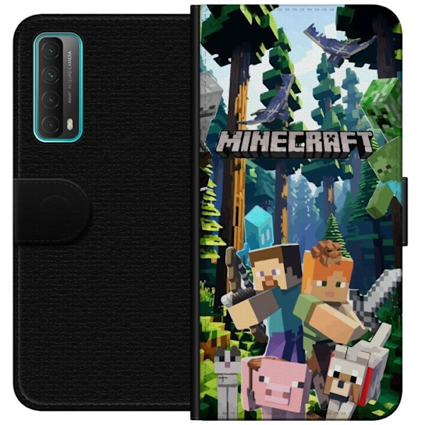 Huawei P smart 2021 Lompakkokotelo Minecraft-matkapuhelinkotelo metsällä ja pikselityylisillä hahmoilla
