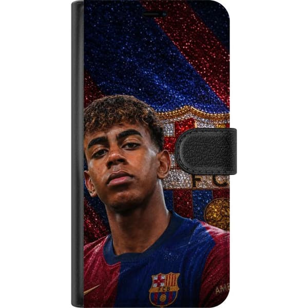 Kompatibel Tegnebogsetui til Apple iPhone X Lamine Yamal i Barcelona-trøje foran glitrende klubemblem blå