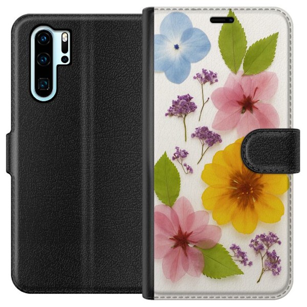 Huawei P30 Pro Tegnebogsetui Pressede blomster