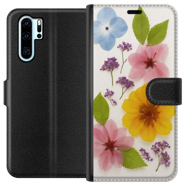 Kompatibelt Lommeboketui til Huawei P30 Pro Pressede blomster