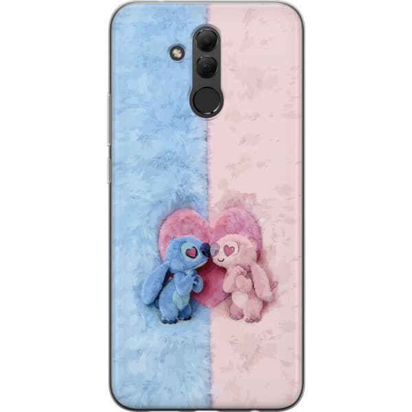 Kompatibelt Mobildeksel til Huawei Mate 20 lite Søte blå og rosa figurer foran et stort rosa hjerte rosa
