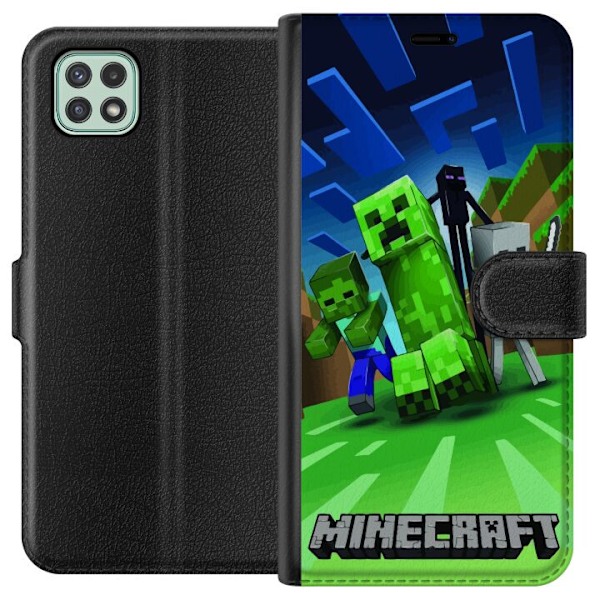 Samsung Galaxy A22 5G Plånboksfodral Minecraft Creeper mobilskal i klassisk grön pixelstil