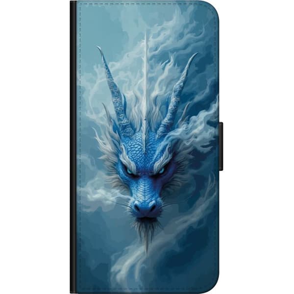 Kompatibelt Plånboksfodral till Xiaomi Redmi Note 9 Pro Mäktig blå isdrake omgiven av dimma och frost blå