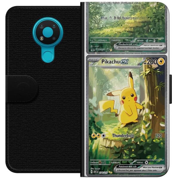 Kompatibelt Plånboksfodral till Nokia 3.4 Pikachu grön
