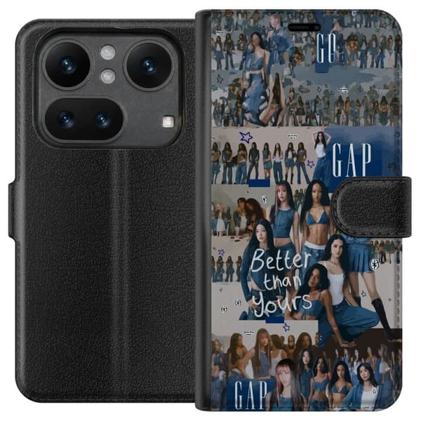 Kompatibel Tegnebogsetui til Nothing Phone 4a Pro KATSEYE i blå denimcollage med gruppebilleder, stjerner og teksten “Better than yours” i ungdommeli blå