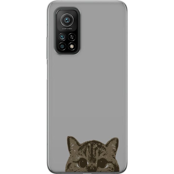 Xiaomi Mi 10T 5G Genomskinligt Skal Grå Kattblick – stilren kattdesign med grå bakgrund