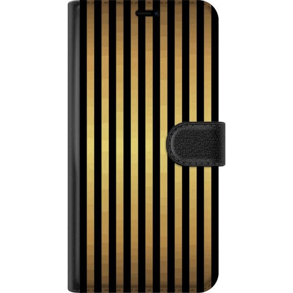 Kompatibel Tegnebogsetui til Apple iPhone 16 Sorte og guldfarvede striber i grafisk mønster med stærk kontrast og moderne design guld