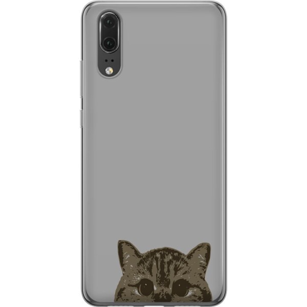 Huawei P20 Genomskinligt Skal Grå Kattblick – stilren kattdesign med grå bakgrund