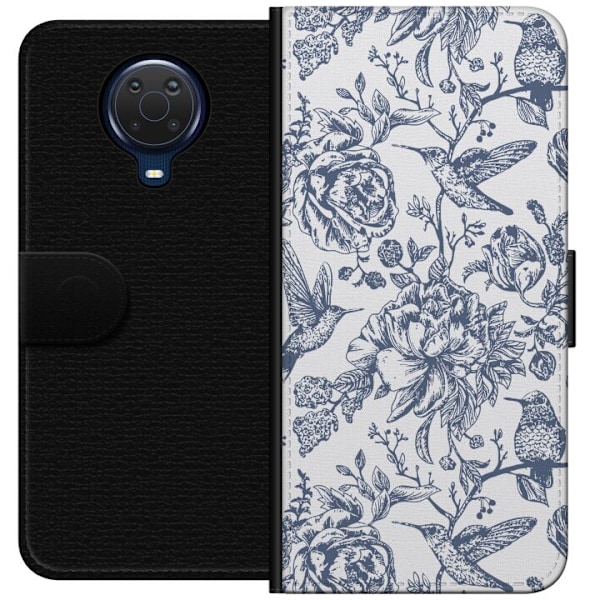Nokia G20 Plånboksfodral Blomster & Fåglar – romantiskt mönster i vintage-stil