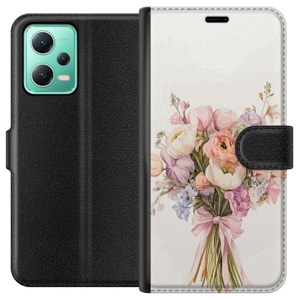 Xiaomi Redmi Note 12 Plånboksfodral Mobilskal med färgglad blombukett i romantisk stil