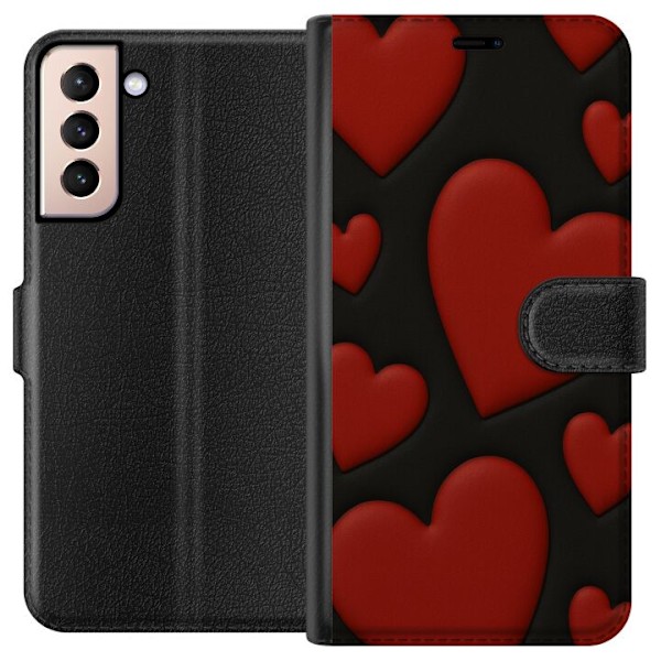 Samsung Galaxy S21 Lompakkokotelo Punaiset Samettisydämet