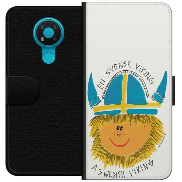 Kompatibelt Plånboksfodral till Nokia 3.4 Svensk viking vit