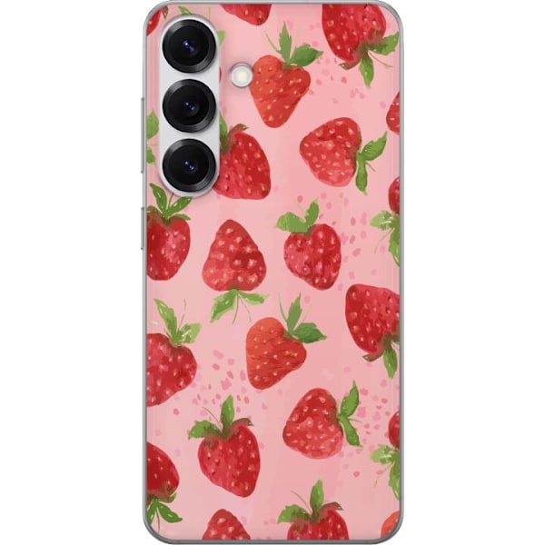 Samsung Galaxy S25 Genomskinligt Skal Strawberry Dreams – jordgubbsmönster i retrostil
