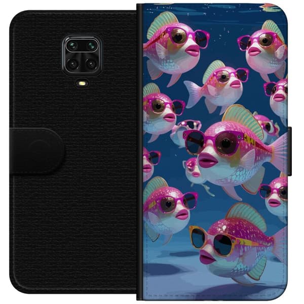 Kompatibel Tegnebogsetui til Xiaomi Redmi Note 9 Pro Fiskar med solglasögon blå