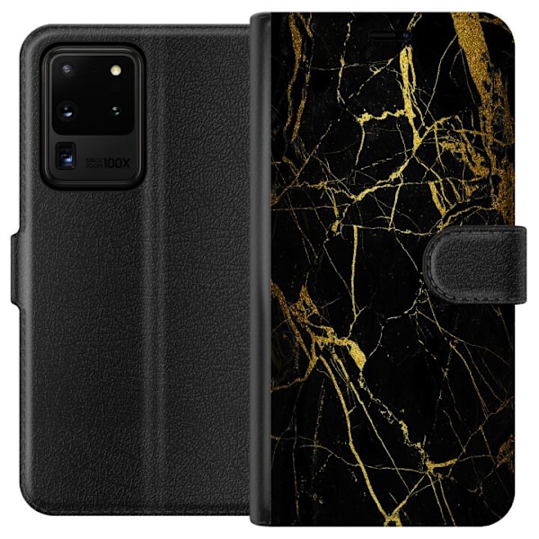 Samsung Galaxy S20 Ultra Tegnebogsetui Marmor Sort & Guld