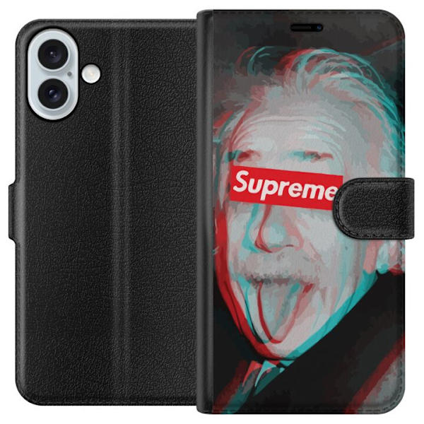 Apple iPhone 16 Plus Tegnebogsetui Supreme Albert Einstein 3D Motiv Streetwear Design Populær Videnskab Ikonisk Grafisk Urban Kunst