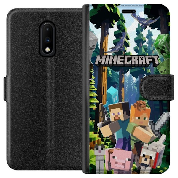 OnePlus 7 Lompakkokotelo Minecraft-matkapuhelinkotelo metsällä ja pikselityylisillä hahmoilla