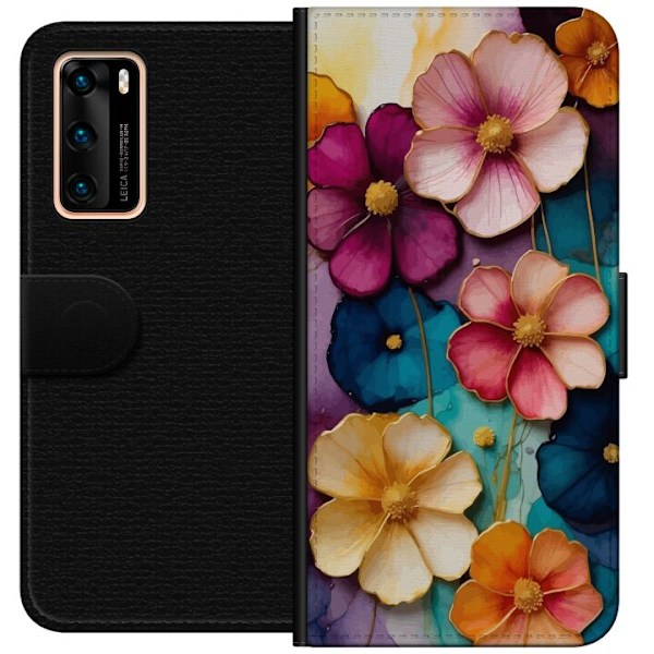 Huawei P40 Plånboksfodral Blommor Färger