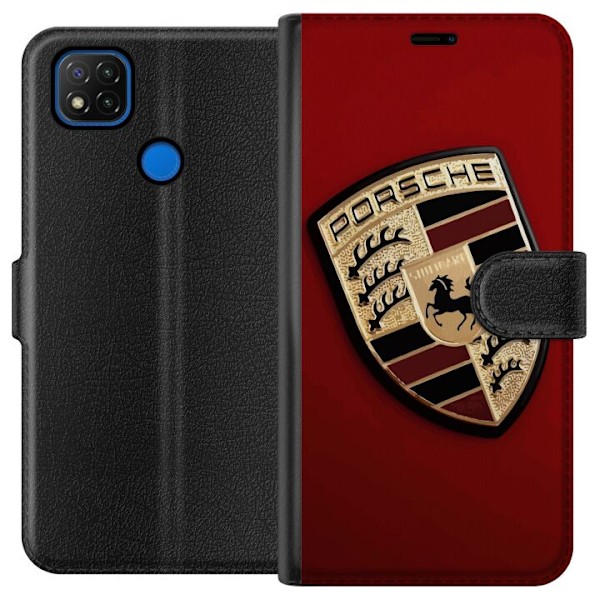 Xiaomi Redmi 9C Tegnebogsetui Mobil etui med stilfuld Porce-logo i sort og hvid