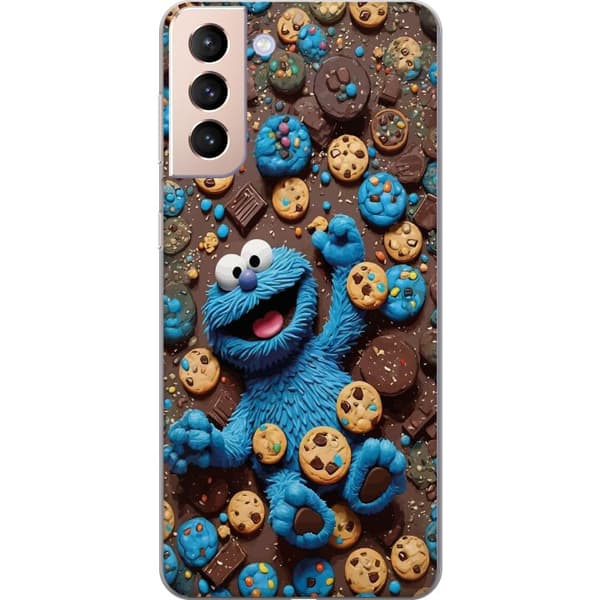 Kompatibelt Mobilskal till Samsung Galaxy S21 Lekfull blå tecknad figur omgiven av kakor blå