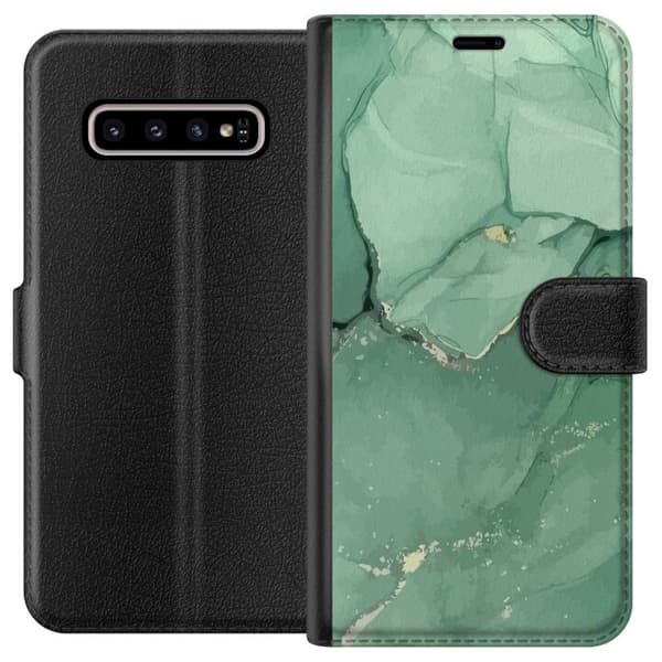 Kompatibelt Lommeboketui til Samsung Galaxy S10+ Grønn Marmor
