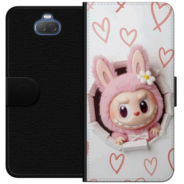 Sony Xperia 10 Lompakkokotelo Labubu Sydän Taustakuva Pop Mart Rakkausteema Hahmodesign Suosittu Motiivi Keräilytaideteossarja