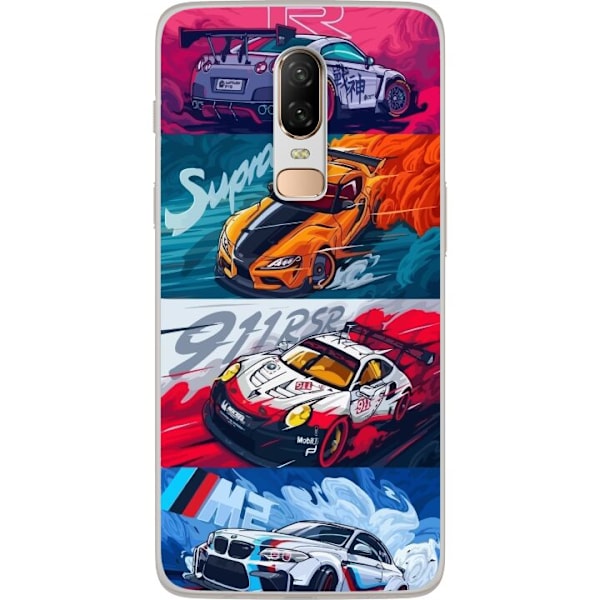 OnePlus 6 Läpinäkyvä kuori Nopeat Autot - Piirretty Kuvio T