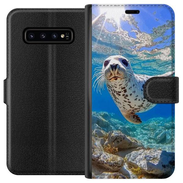 Samsung Galaxy S10 Tegnebogsetui Salg Hav Svømning Dyremotiv Natur Vandmotiv Blåt Design Marin Tema Populært Motiv Dyreliv