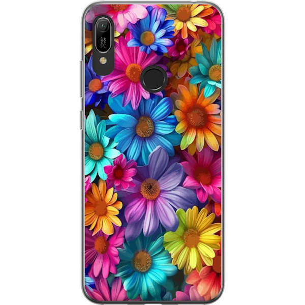 Huawei Y6 (2019) Genomskinligt Skal Gerbera Blommor Färgglad Dekor Blommotiv Populärt Heminredning Färg Rik Väggkonst Design