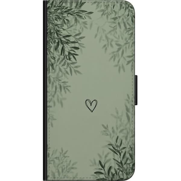 Kompatibel Tegnebogsetui til OnePlus 7 Pro Minimalistisk grøn design med håndtegnet hjerte, bløde blomsterskygger og rolig botanisk baggrund grøn