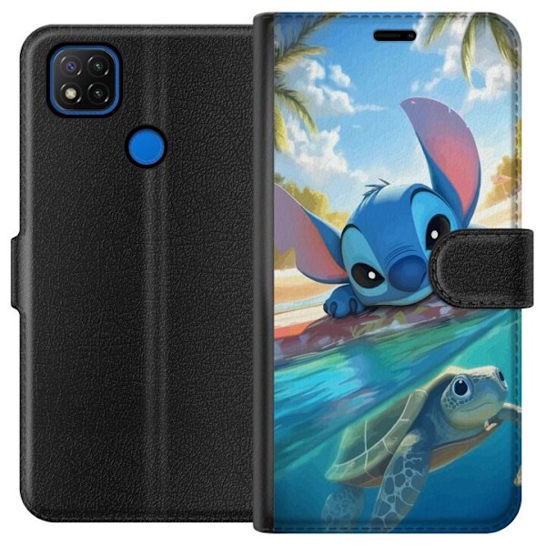 Xiaomi Redmi 9C Tegnebogsetui Stitch med skildpadde - sød bl