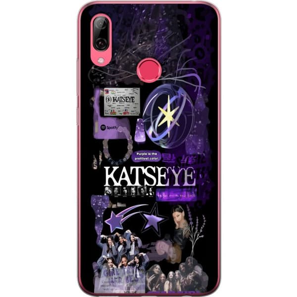 Kompatibelt Mobildeksel til Huawei Y7 (2019) KATSEYE i lilla collage med gruppebilder, stjerner, logo og glitrende nostalgiske detaljer lila