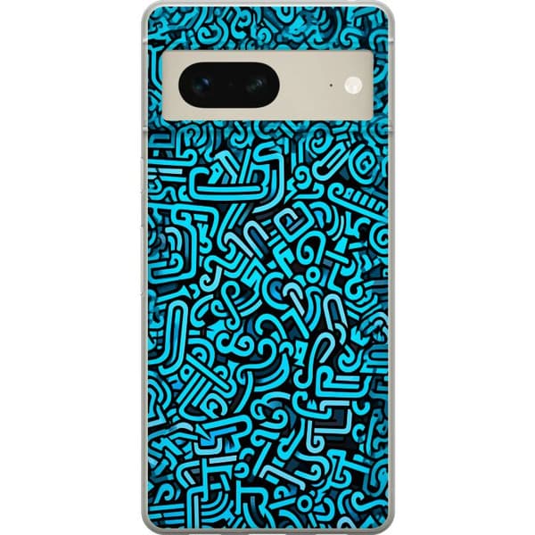 Kompatibelt Mobilskal till Google Pixel 7 Abstrakt blått graffitimönster med moderna grafiska former blå