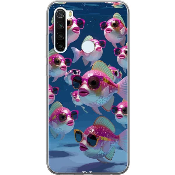 Kompatibelt Mobilskal till Xiaomi Redmi Note 8 Fiskar med solglasögon blå