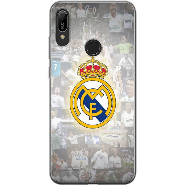 Huawei Y6 (2019) Läpinäkyvä kuori Real Madrid -emblem Jalkapallokerho Tunnuksella Valkoinen Kulta Design Mestarien Liiga Mestari La Liga Fanit Ikon