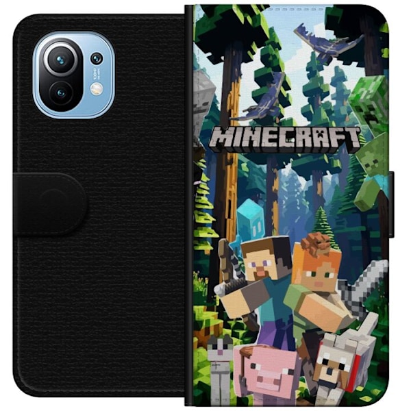 Xiaomi Mi 11 Lompakkokotelo Minecraft-matkapuhelinkotelo metsällä ja pikselityylisillä hahmoilla
